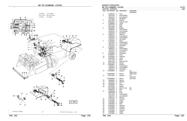 Massey Ferguson MF 187 Combine Parts Catalog 419195 1