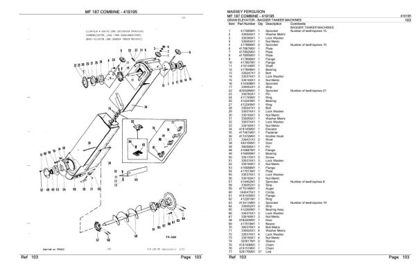 Massey Ferguson MF 187 Combine Parts Catalog 419195 2