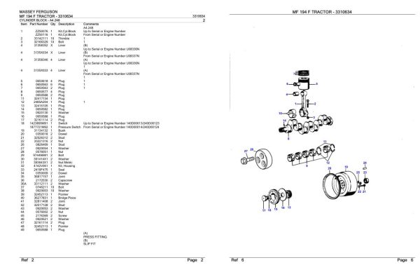 Massey Ferguson MF 194 F Tractor Parts Catalog 3310634 1