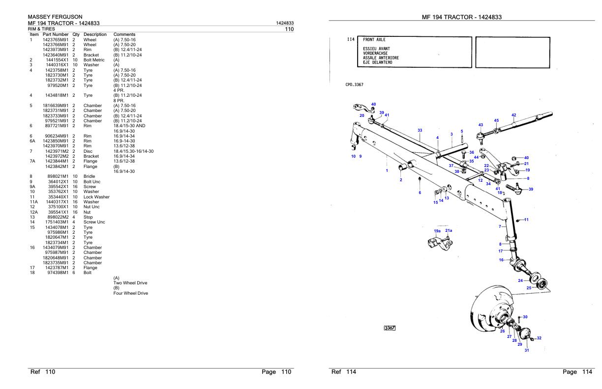 Massey Ferguson MF 194 Tractor Parts Catalog 1424833 1