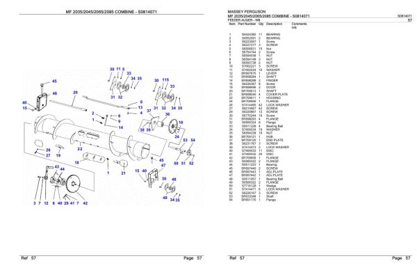 Massey Ferguson MF 2035 2045 2065 2085 Combine Parts Catalog S0814071 2