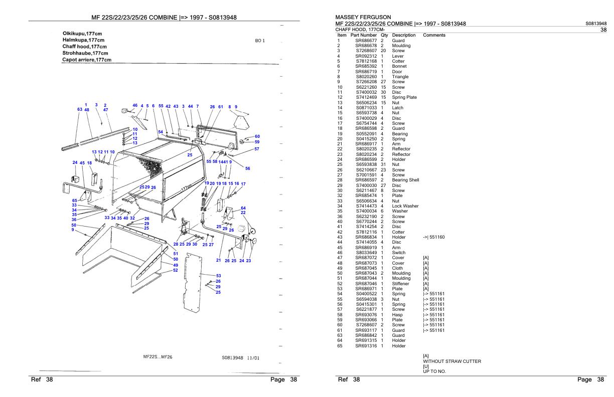 Massey Ferguson MF 22S 22 23 25 26 Combine 1997 Parts Catalog S0813948 1