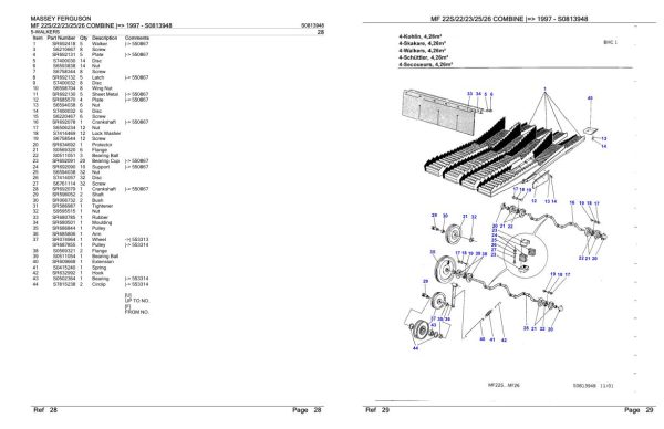 Massey Ferguson MF 22S 22 23 25 26 Combine 1997 Parts Catalog S0813948 2