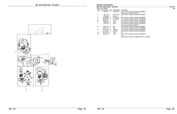 Massey Ferguson MF 233 Tractor Parts Catalog 3310613 1