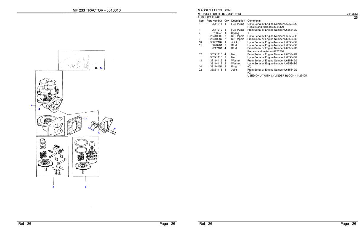 Massey Ferguson MF 233 Tractor Parts Catalog 3310613 1