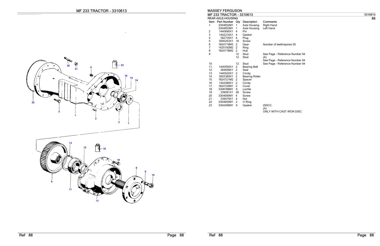 Massey Ferguson MF 233 Tractor Parts Catalog 3310613
