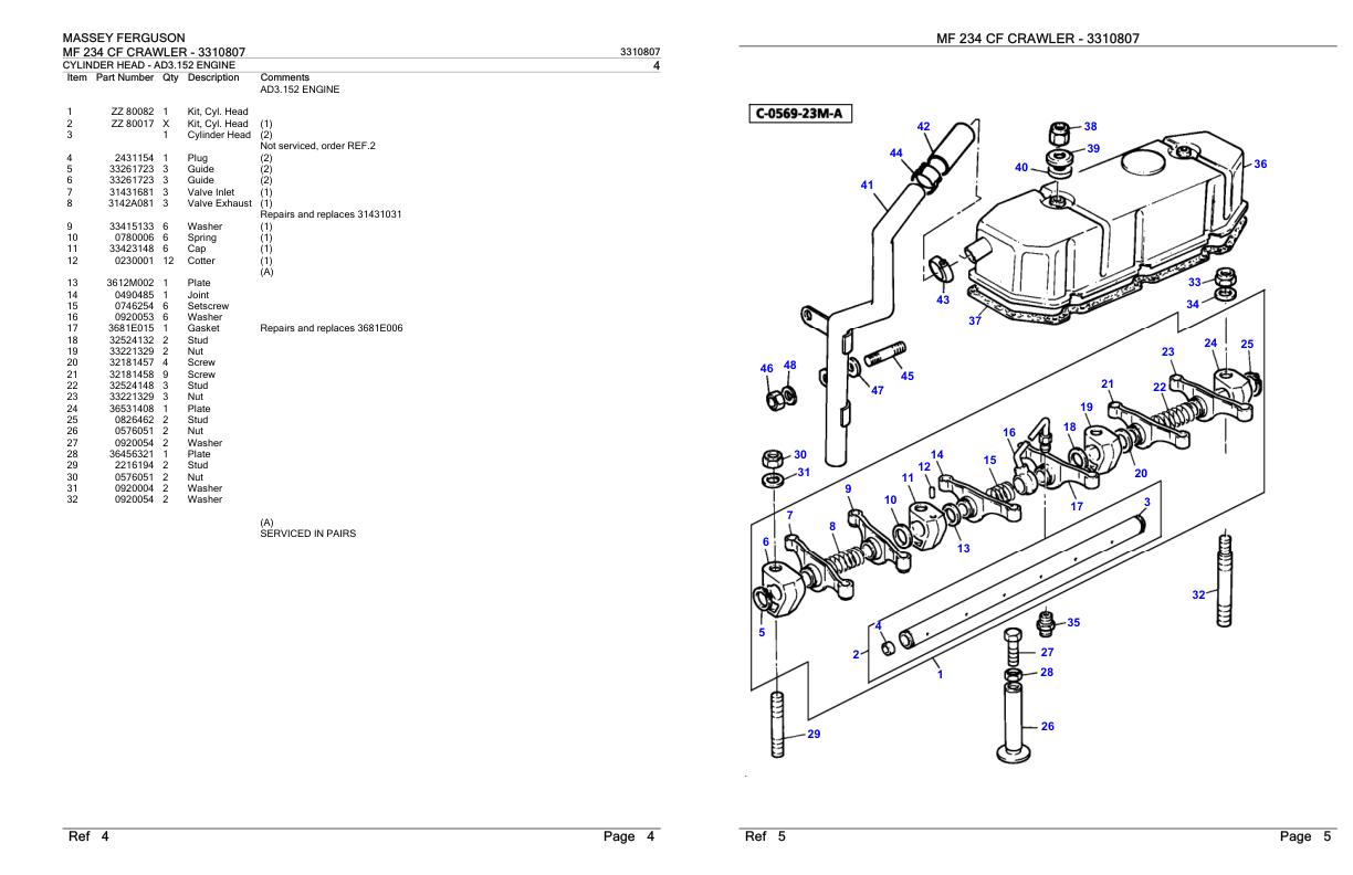 Massey Ferguson MF 234 CF Crawler Parts Catalog 3310807 1