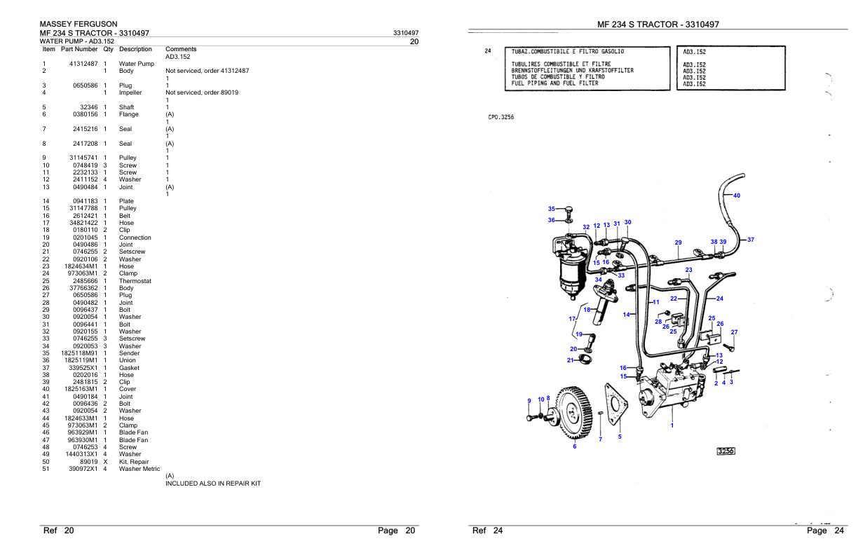 Massey Ferguson MF 234 S Tractor Parts Catalog 3310497 1