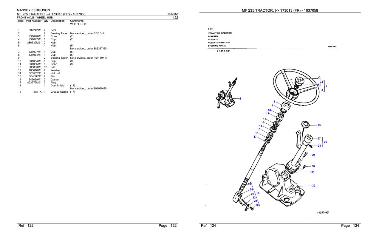 Massey Ferguson MF 235 Tractor Parts Catalog 1637058 1