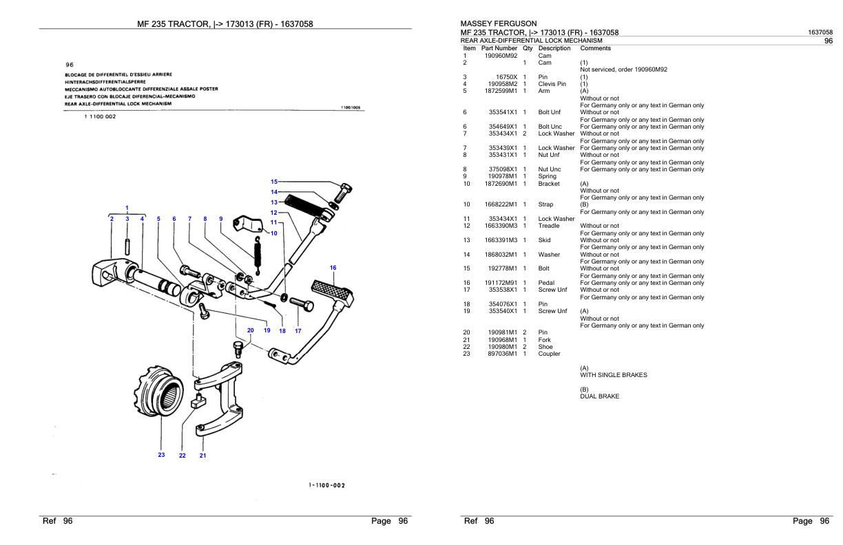 Massey Ferguson MF 235 Tractor Parts Catalog 1637058