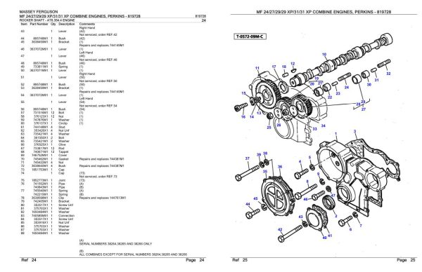 Massey Ferguson MF 24 27 29 29 XP 31 31 XP Combine Engine Perkins Parts Catalog 819728 1