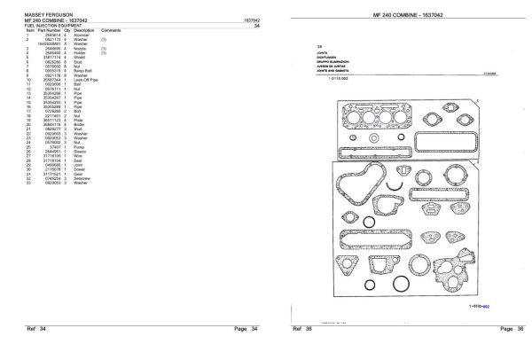 Massey Ferguson MF 240 Combine Parts Catalog 1637042 2