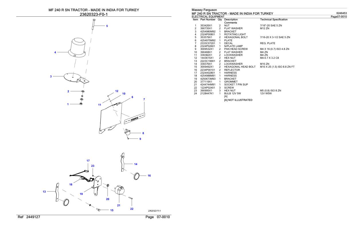 Massey Ferguson MF 240 R Tractor Parts Catalog 6246453 1