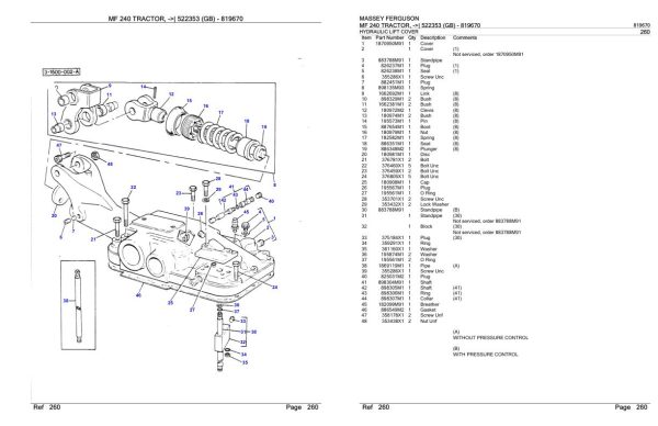 Massey Ferguson MF 240 Tractor Parts Catalog 819670 1