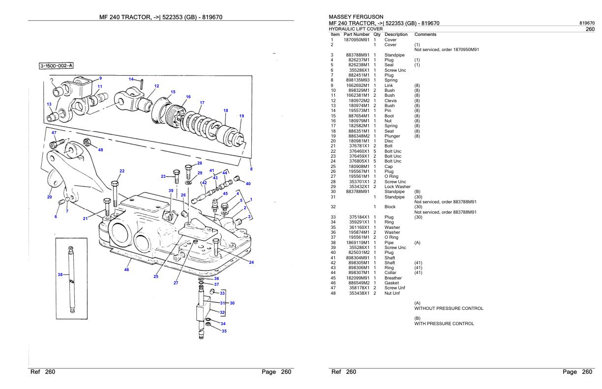 Massey Ferguson MF 240 Tractor Parts Catalog 819670 1