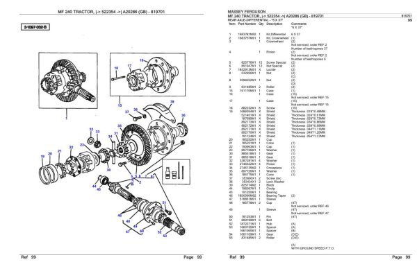 Massey Ferguson MF 240 Tractor Parts Catalog 819701 1