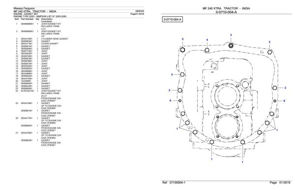 Massey Ferguson MF 240 XTRA Tractor Parts Catalog 3906335 1