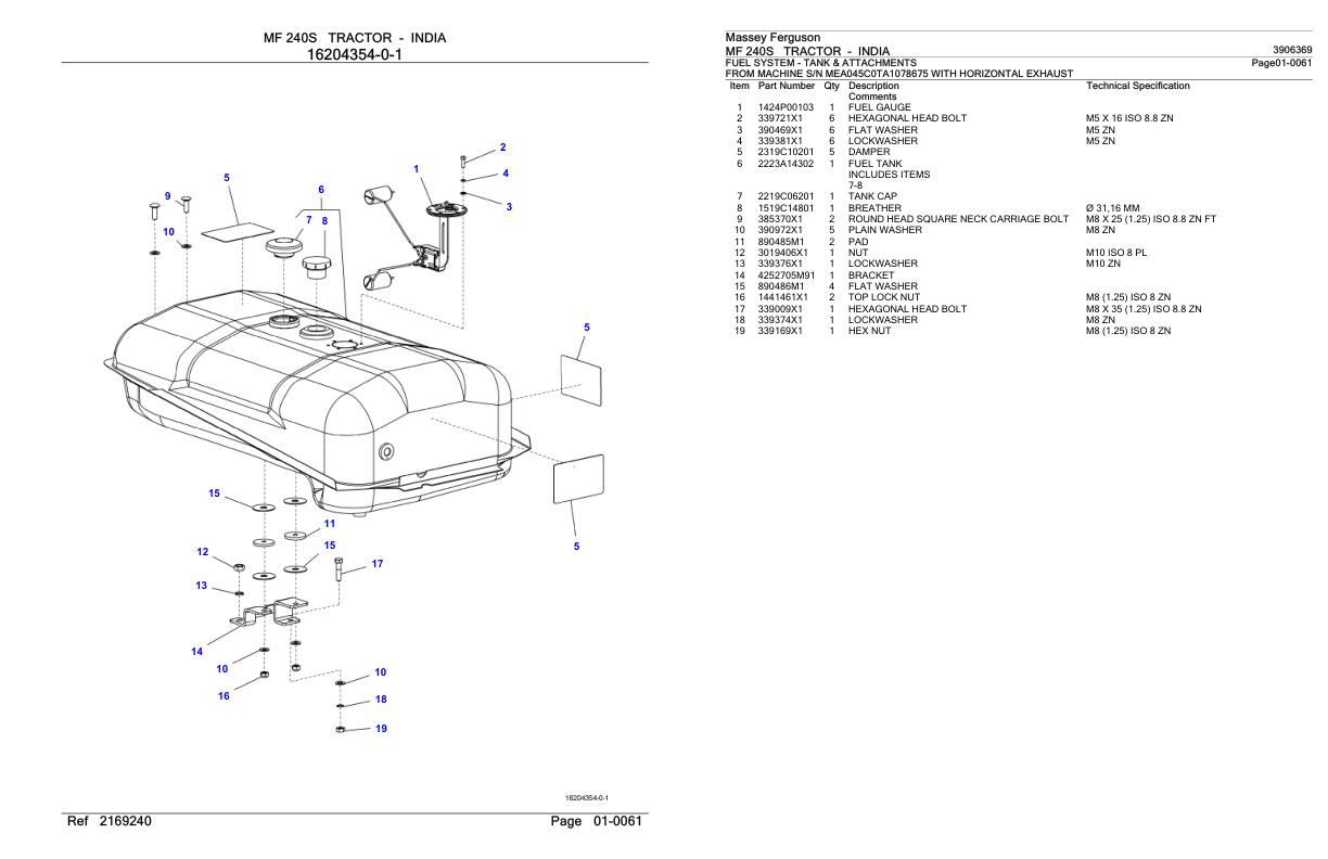 Massey Ferguson MF 240S Tractor Parts Catalog 3906369 1