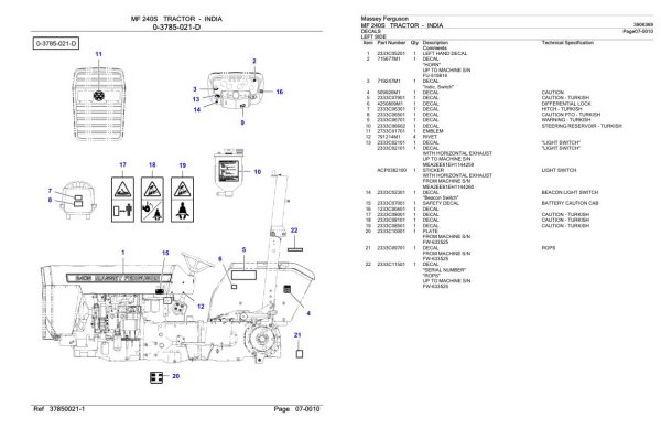 Massey Ferguson MF 240S Tractor Parts Catalog 3906369 2