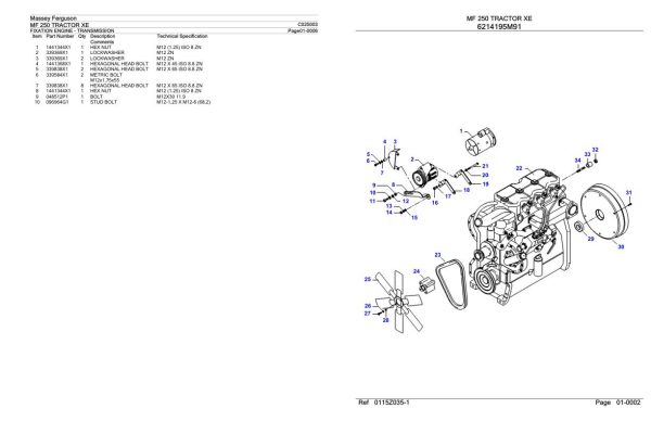 Massey Ferguson MF 250 Tractor Parts Catalog C025003 1