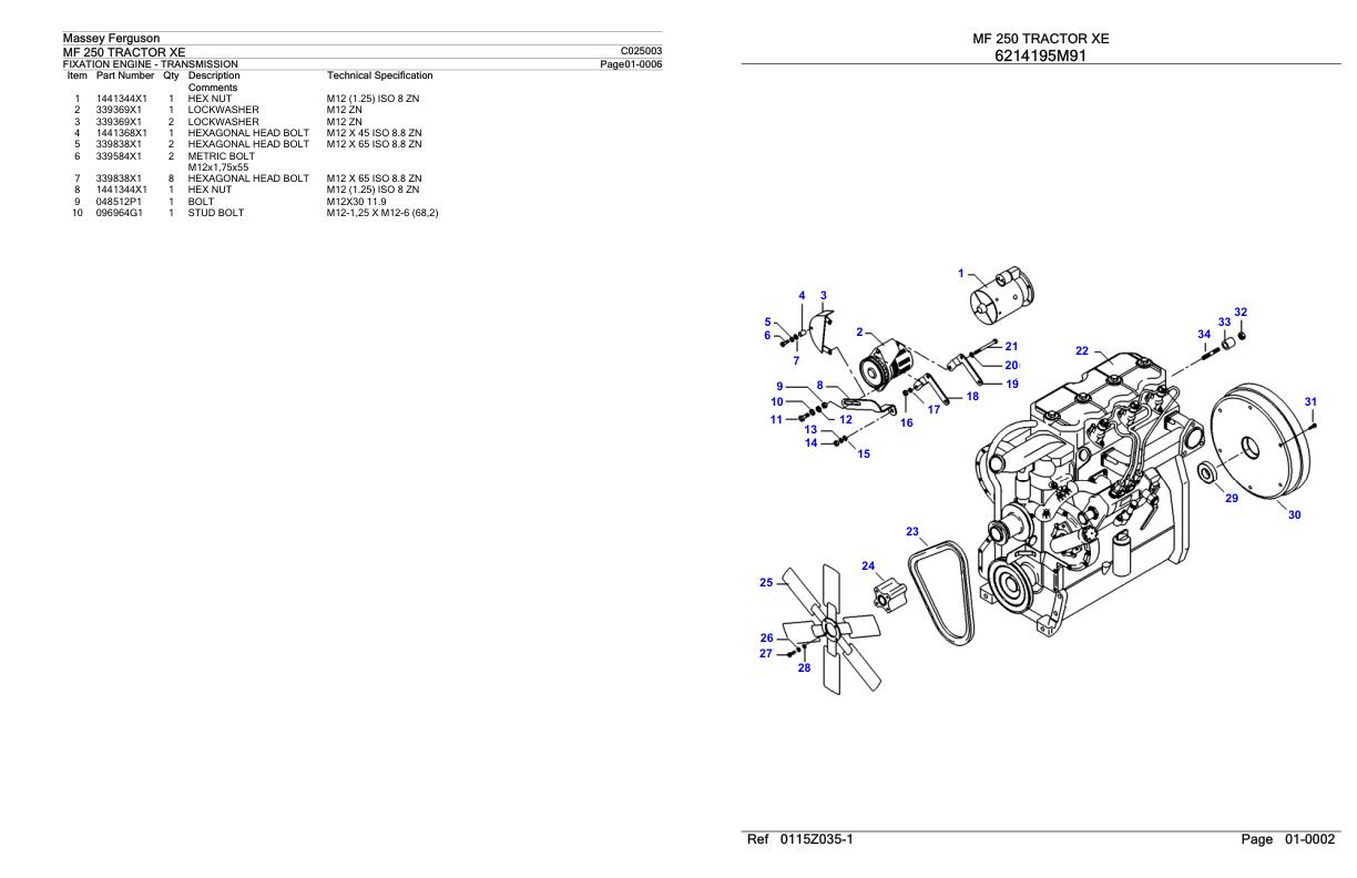 Massey Ferguson MF 250 Tractor Parts Catalog C025003 1