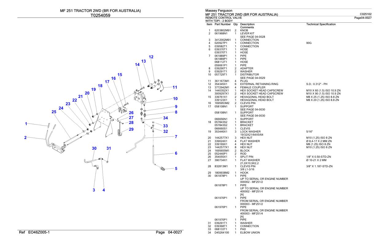 Massey Ferguson MF 251 Tractor Parts Catalog C025102 1