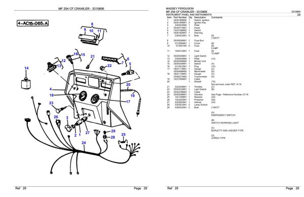 Massey Ferguson MF 254 CF Crawler Parts Catalog 3310806 1