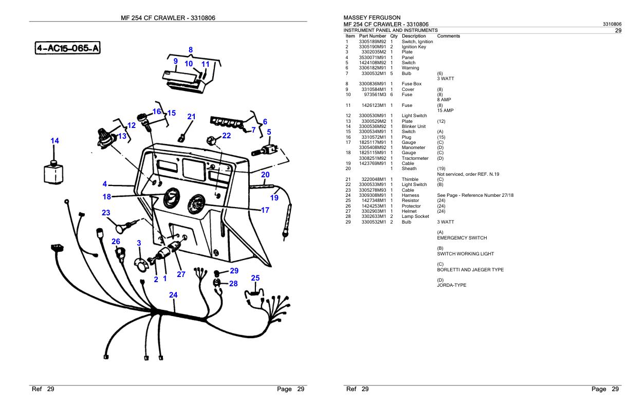 Massey Ferguson MF 254 CF Crawler Parts Catalog 3310806 1
