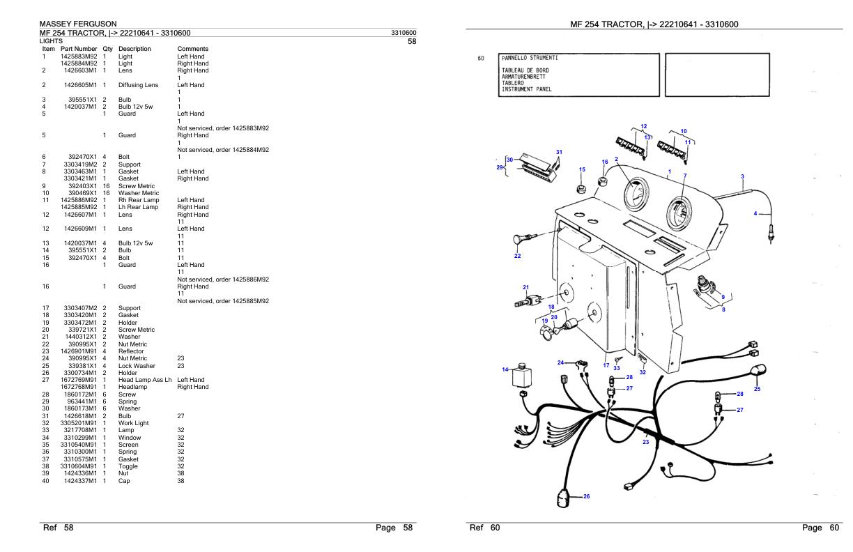 Massey Ferguson MF 254 Tractor Parts Catalog 3310600 1