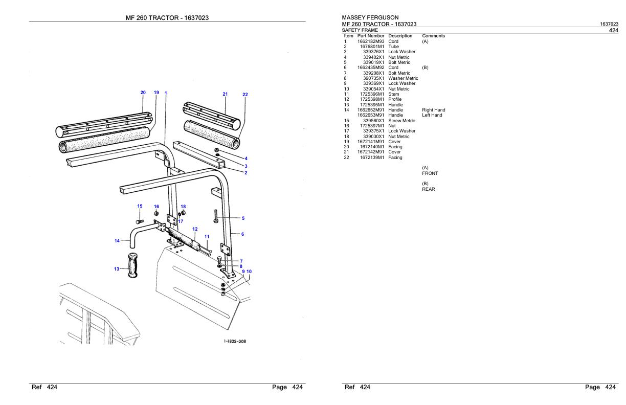Massey Ferguson MF 260 Tractor Parts Catalog 1637023 1