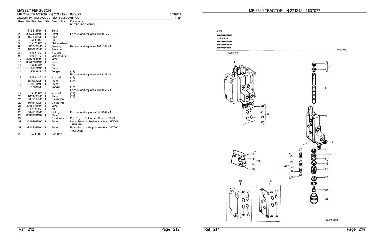 Massey Ferguson MF 2620 Tractor Parts Catalog 1637077 1
