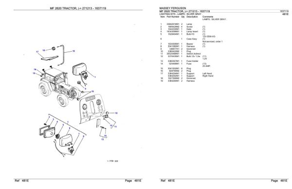 Massey Ferguson MF 2620 Tractor Parts Catalog 1637119 1