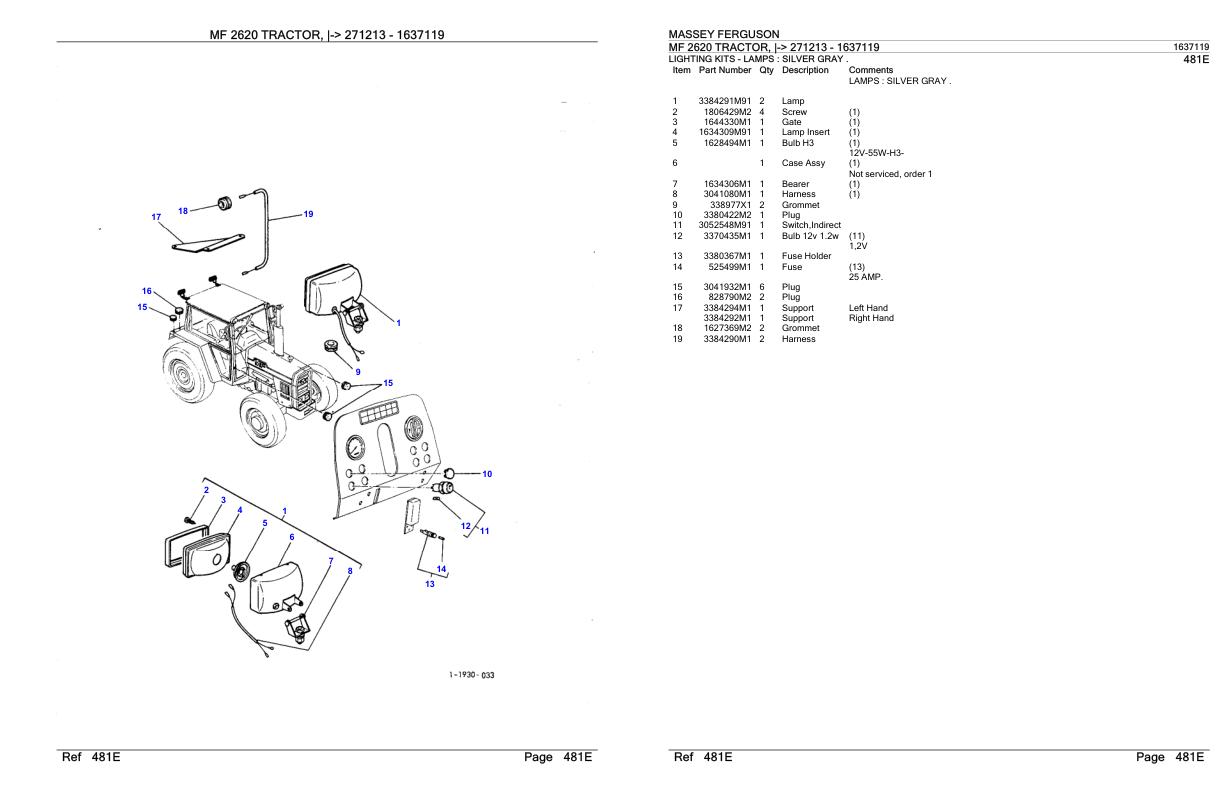 Massey Ferguson MF 2620 Tractor Parts Catalog 1637119 1