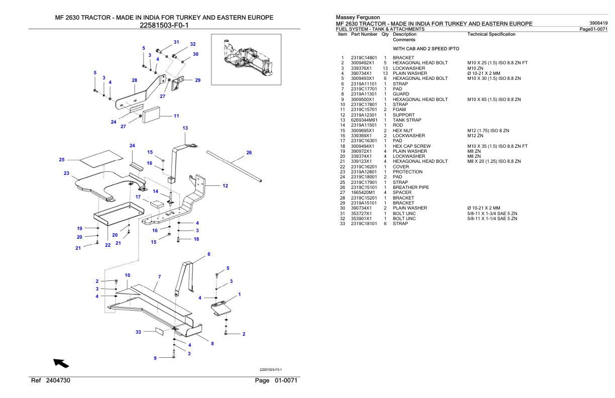 Massey Ferguson MF 2630 Tractor Parts Catalog 3906419 1
