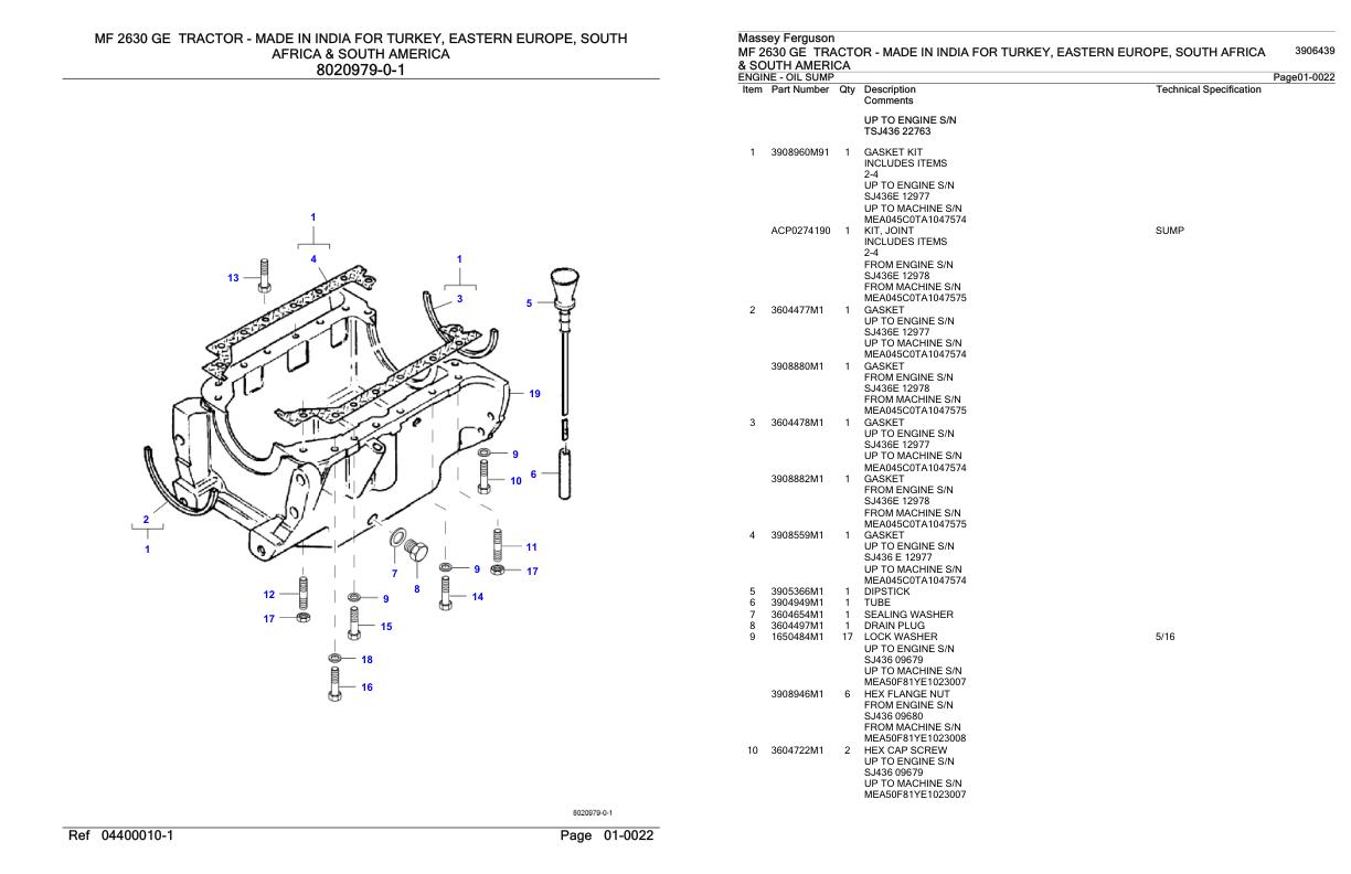 Massey Ferguson MF 2630 Tractor Parts Catalog 3906439 1