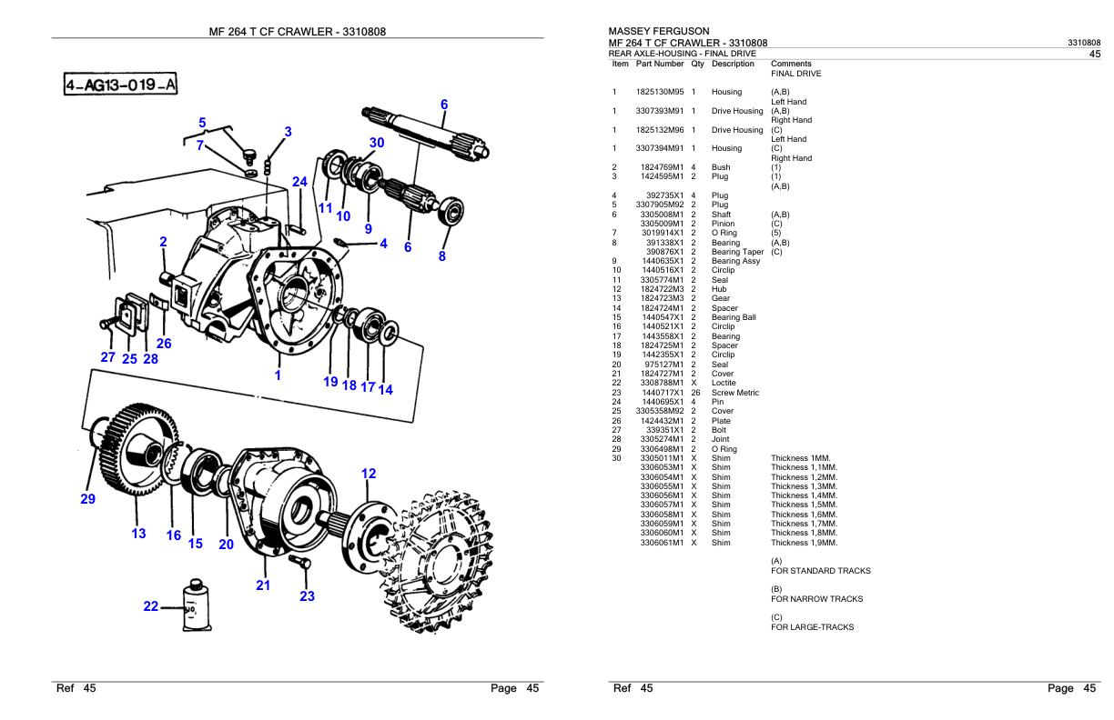 Massey Ferguson MF 264 T CF Crawler Parts Catalog 3310808 1