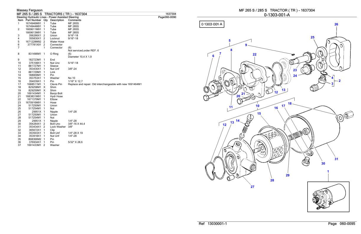 Massey Ferguson MF 265 S 285 S Tractor Parts Catalog 1637304 1