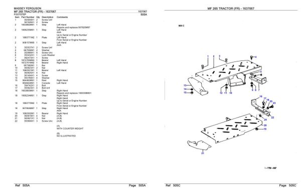Massey Ferguson MF 265 Tractor Parts Catalog 1637067 1