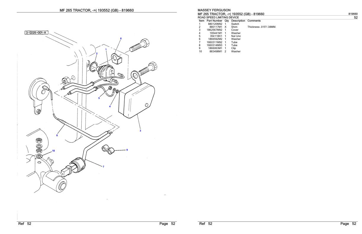 Massey Ferguson MF 265 Tractor Parts Catalog 819660 1