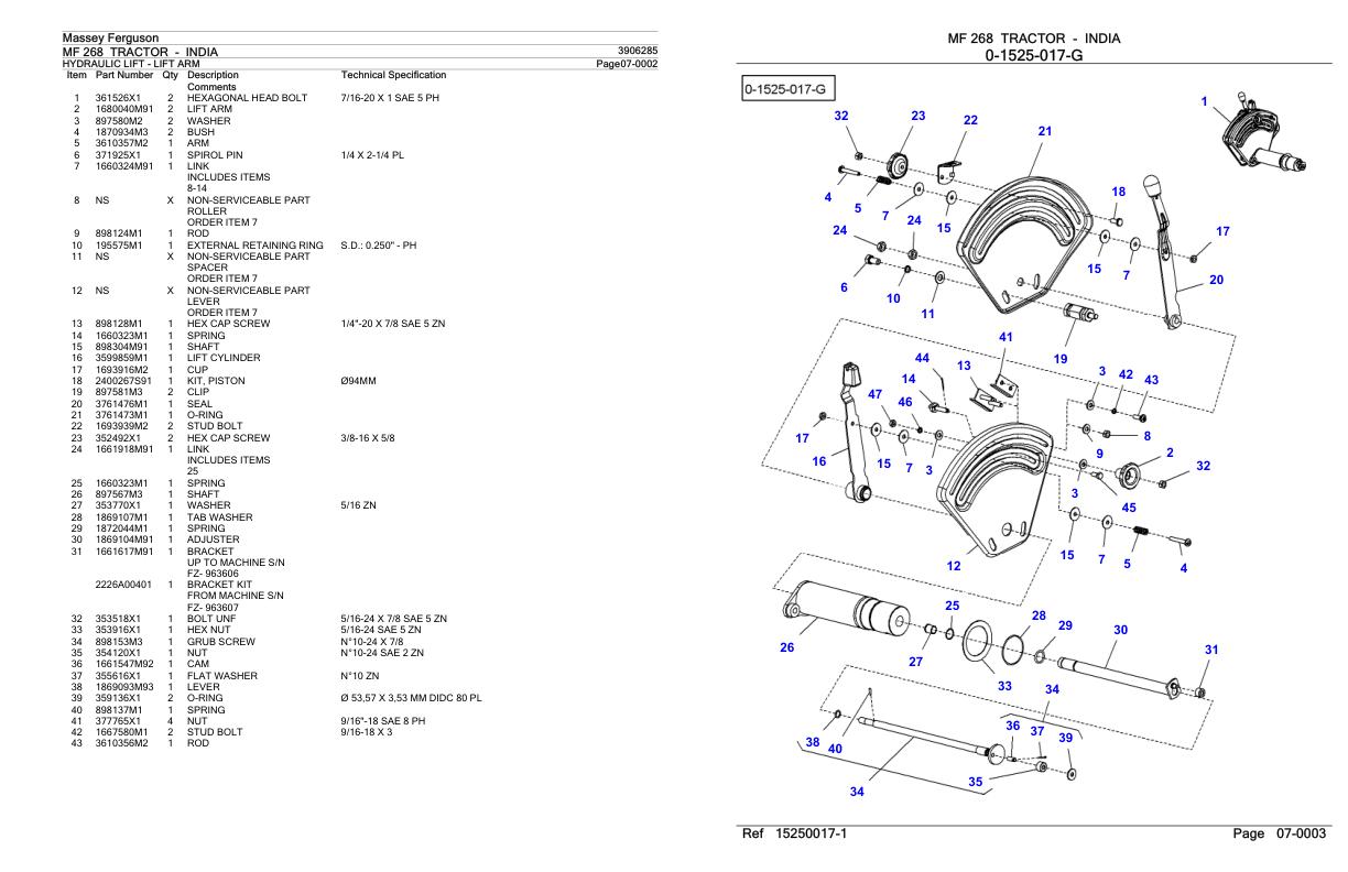 Massey Ferguson MF 268 Tractor Parts Catalog 3906285 1