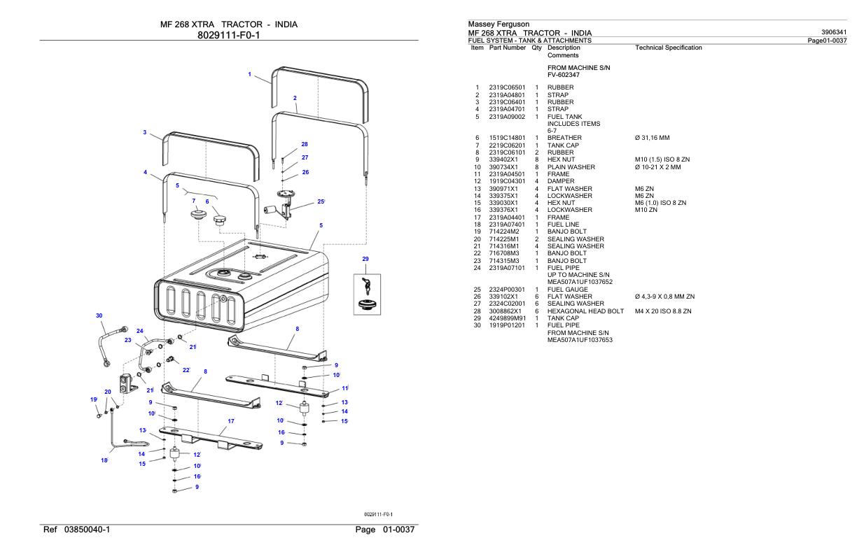 Massey Ferguson MF 268 XTRA Tractor Parts Catalog 3906341 1