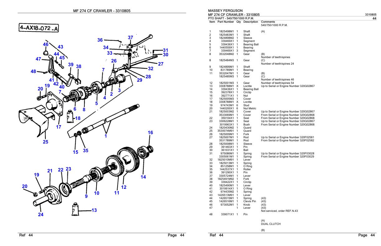 Massey Ferguson MF 274 CF Crawler Parts Catalog 3310805 1