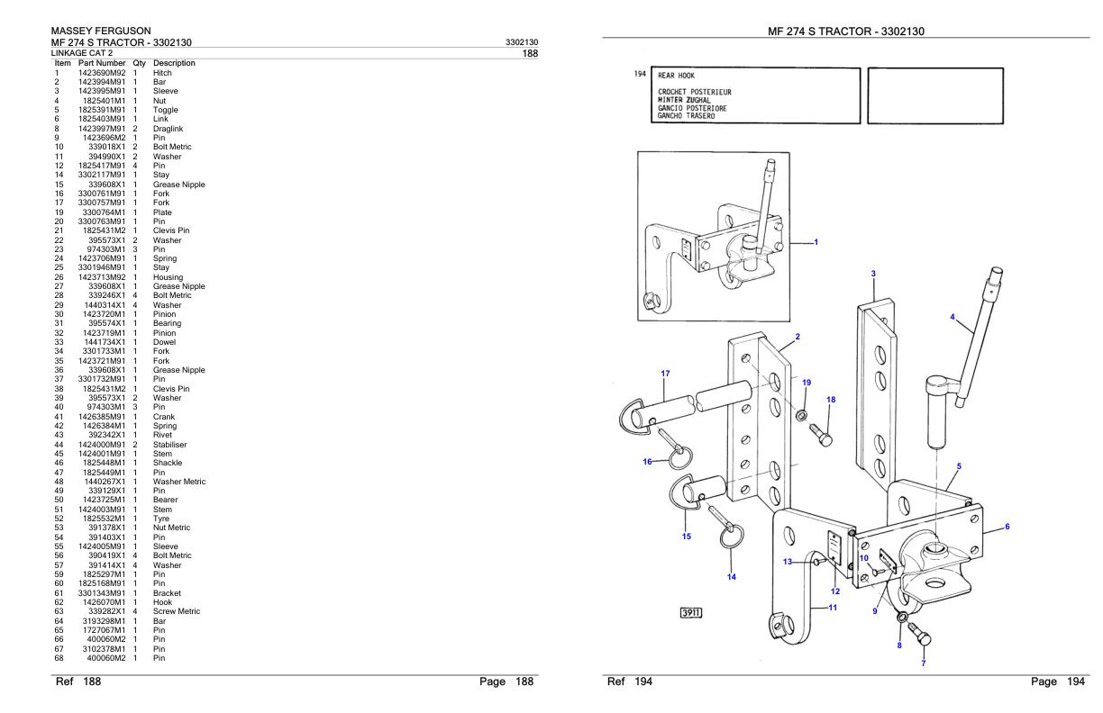 Massey Ferguson MF 274 S Tractor Parts Catalog 3302130 1