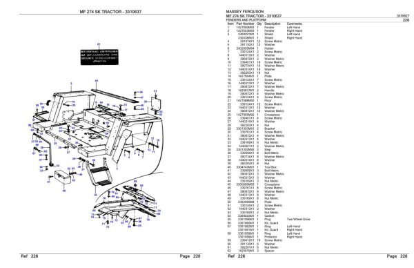 Massey Ferguson MF 274 SK Tractor Parts Catalog 3310637 1