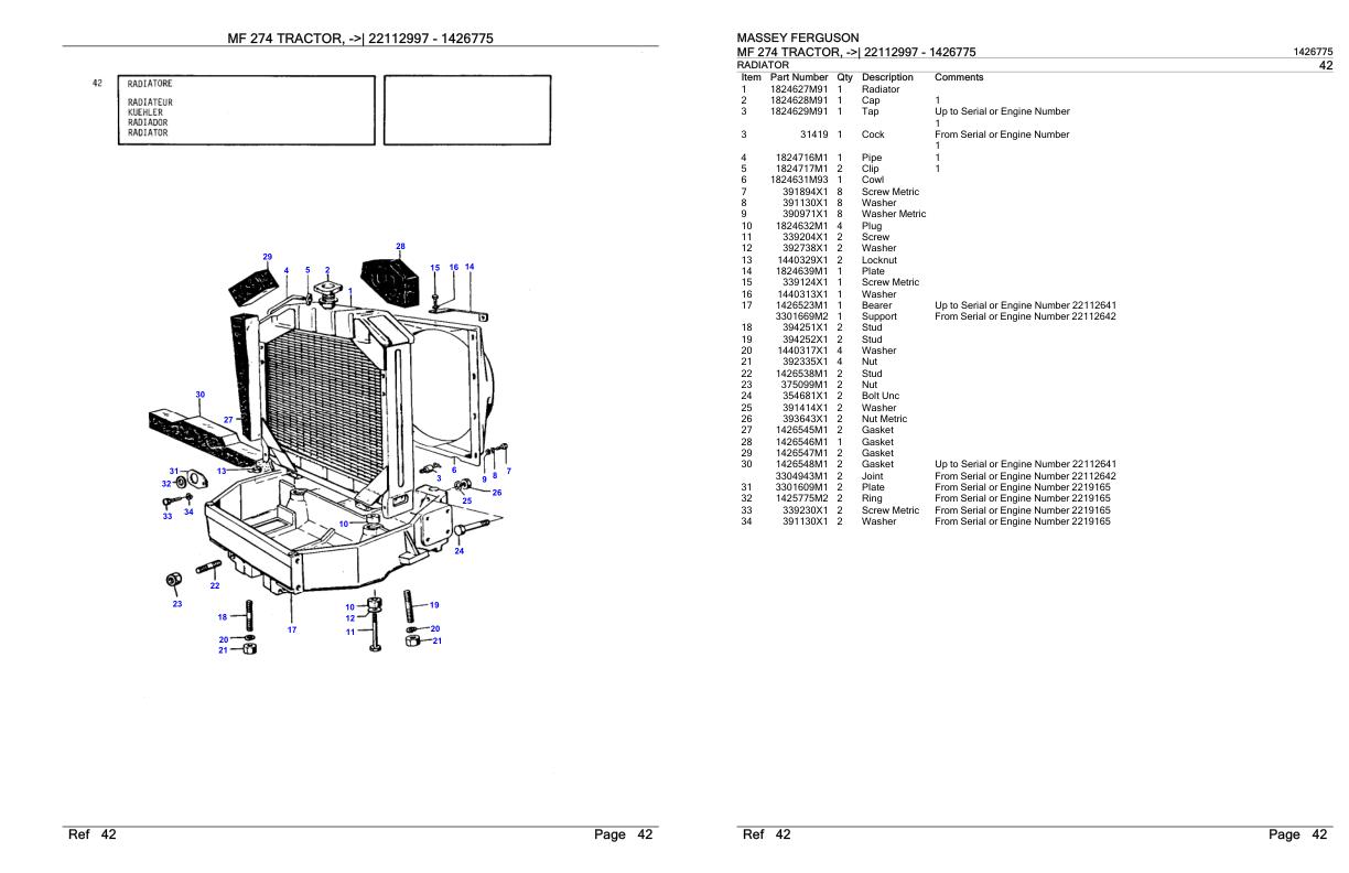 Massey Ferguson MF 274 Tractor Parts Catalog 1426775 1