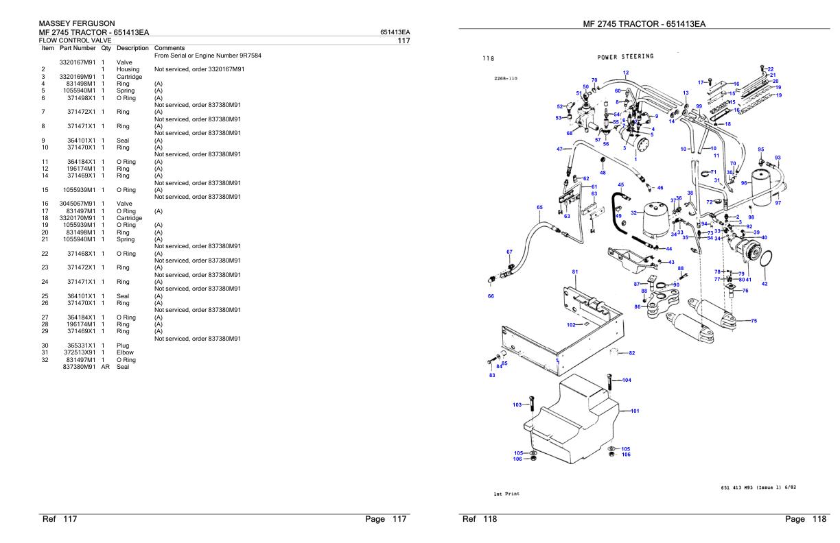 Massey Ferguson MF 2745 Tractor Parts Catalog 651413EA 1