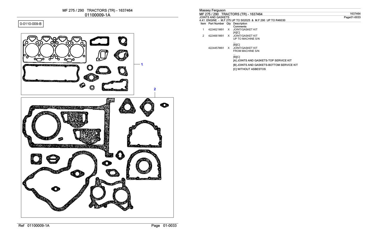 Massey Ferguson MF 275 290 Tractor Parts Catalog 1637464 1