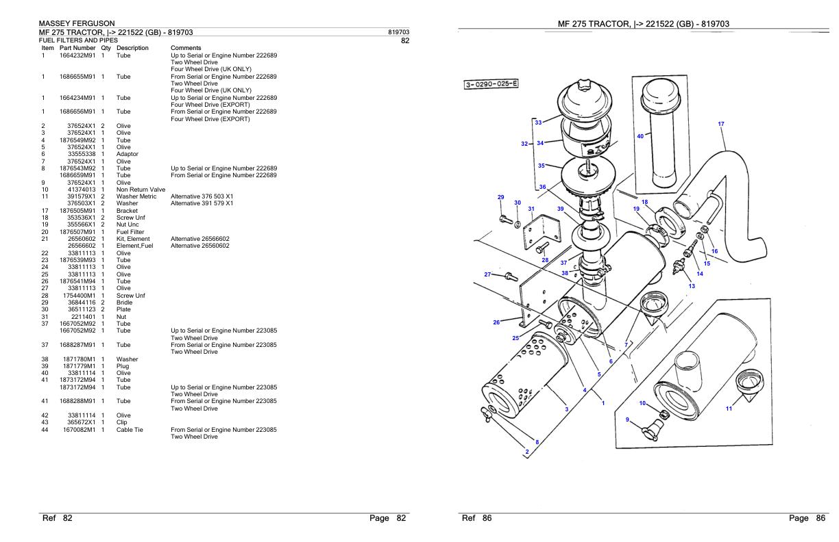 Massey Ferguson MF 275 Tractor Parts Catalog 819703 1