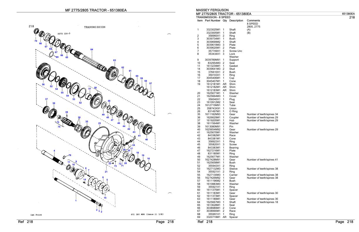 Massey Ferguson MF 2775 2805 Tractor Parts Catalog 651380EA 1
