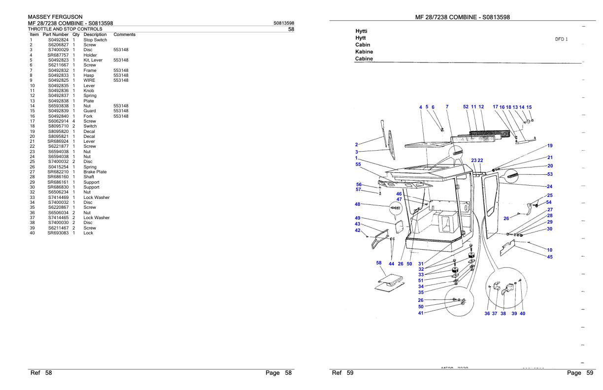 Massey Ferguson MF 28 7238 Combine Parts Catalog S0813598 1